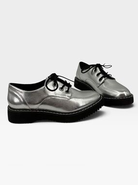 Madden Girl Silver Metallic Platform Oxfords Lace Up Shoes Women’s Size 8